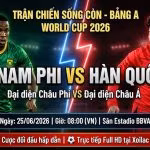 Nhận định trận đấu Nam Phi vs Hàn Quốc tại bảng A World Cup 2026. Hình ảnh đối đầu kịch tính giữa hai đại diện Châu Phi và Châu Á trên Xoilac TV.
